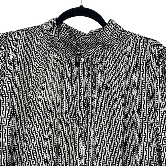 H&M Patterned Sheer Standup Long Sleeve Crepe Dressy Metallic Blouse - Picture 6 of 14